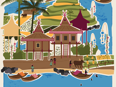 Austronesian Village collage illustration illustrator