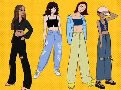 Jean Bean-Fashion Illustration 2d character character design denim digital illustration girl graphic design illustration jeans