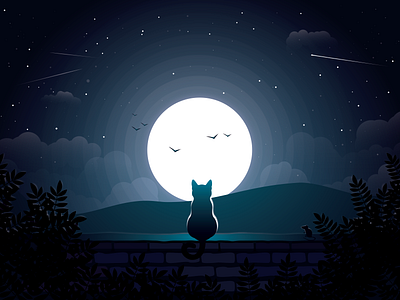 Wonder art cat illustration moon wonder