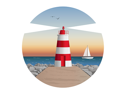 "Farolada" adobe illustrator art boat degrade farol illustration lighthouse portimao portugal sunset vacation vector