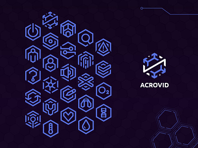 ACROVID app - Logo and icons adobe illustrator app branding covid covid 19 design design elements digital future graphic design hexagone icons logo pandemic purple tecnology ui xd