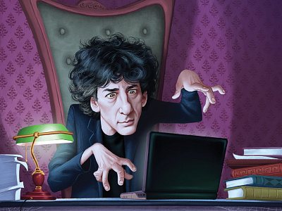 Neil Gaiman cartoon portrait caricature cartoon digital gaiman illustration neil gaiman painting photoshop portrait