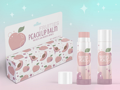 Fruities Lip Balm Packaging box mockup branding chapstick designer fruit fruit illustration illustraion logo mockup package package design package designer pattern pattern design patterns peach peachy typography