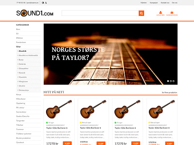 Sound1 e commerce front page homepage landing page layout music redesign visma web webdesign webshop