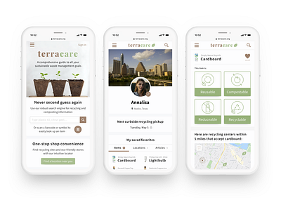 TerraCare app design earth green planet recycling sustainability ui ux waste management