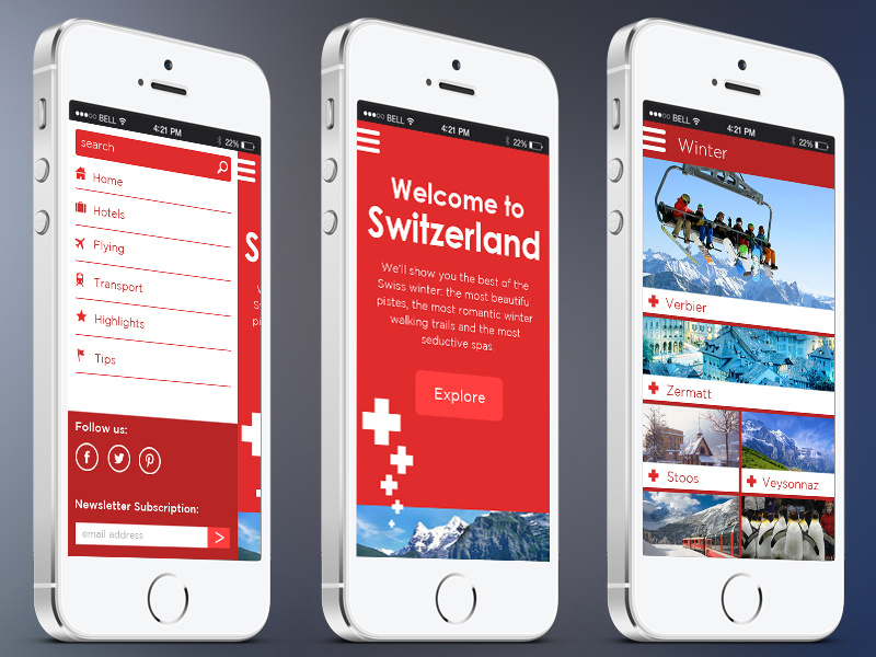 Mobile Optimized Site mobile mobile optimized site flat icons ui ux graphics photos side menu clean