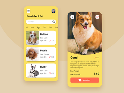 Pets App app illustration mobile design mobile ui pet pet care petapp pets petshop petstore product design tekono ui uiux