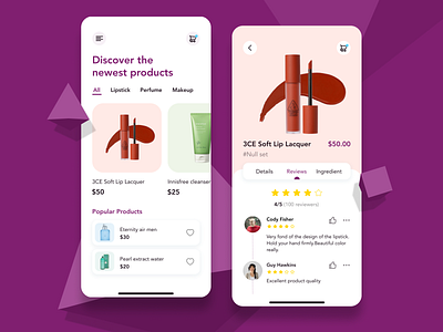 Comestic App app comestic comestic app comestic app home illustration lipstick makeup makeup app makeup artist minimal mobile app product design reviews shop shopping app store tekono ui