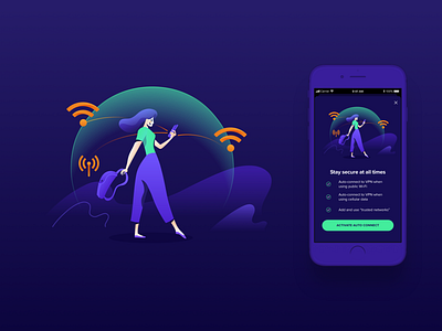 Avast Illustrations ⏤ VPN Mobile app avast character connection illustration ios iosapp mobileapp privacy productdesign protection security vpn wi fi
