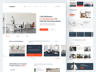 Landing Page Lemburs - Exploration blue co working space cool cool website designer designui design grey hero landing page mobile apps mobile design orange simple ui ui design ui designer uiux designer user interface web design website