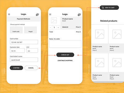 Payment method - wireframes checkout page ecommerce online shop online shopping payment method user flow ux ux design wireframes wireframing