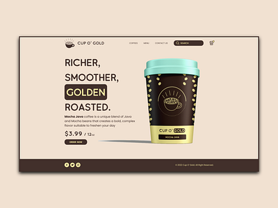 Cup O' Gold - Coffee Shop Landing Page brand branding coffee coffee cup coffee shop concept dailylogochallenge design graphic design illustration inspiration landing page logo mockup ui ux vector web web design website