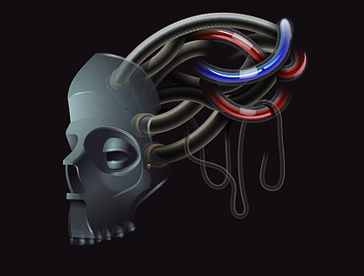 Wired 💀 cyberpunk cyborg illustration illustrator sci fi scifi simple skull wires