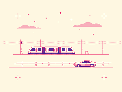 Road Trip car electro train futuristic golden ratio illustration retro super simple train