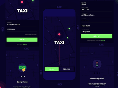 Taxi Login Signup Screen | Etelligens graphic design ui