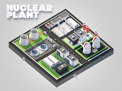 Nuclear plant station 3d building cartoon cinema4d energy lowpoly model nuclear plant power skyscrapper tree