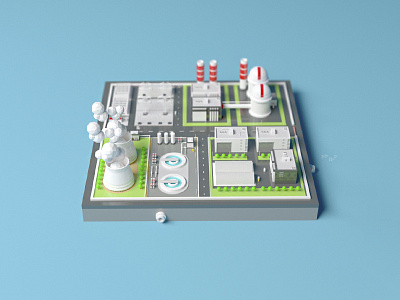 Nuclear plant station 3d building cartoon cinema4d energy lowpoly model nuclear plant power tree