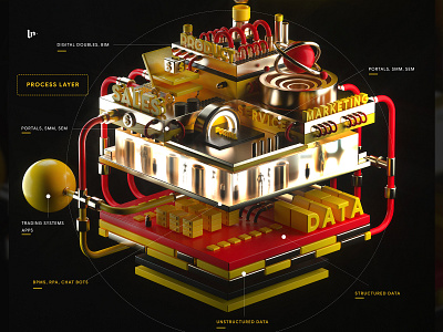 Digital infographics 3d c4d cartoon color illustration low poly red render