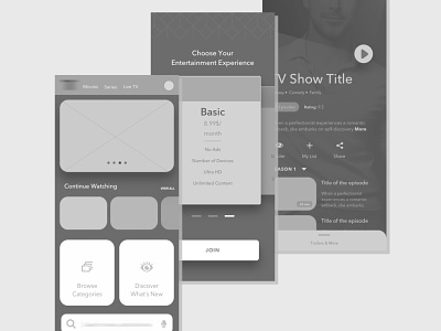 High Fidelity Wireframes app appdesign content data high fidelity mobile streaming svod ui ux video web wireframe