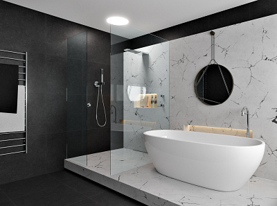 Dark Bathroom archviz bath bathroom bathroom design interior design luxury marble modern shower tiles