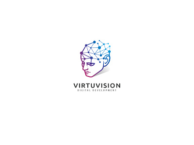 Virtuvision Logo artificial intelligence brain brainstorm connection head human idea network neurons smart virtual reality vision