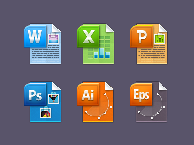 File Type Icons ai doc eps excel icons illustrator photoshop power point ppt psd word xls
