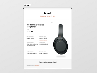 Daily UI Challenge #17 - Email receipt challenge challenge accepted email design email receipt headphones skeuomorph skeuomorphism sony ui