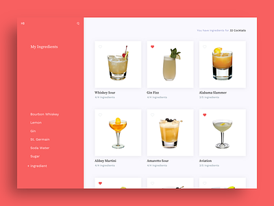 Cocktails app booze cocktails drinks material minimal recipes ui web