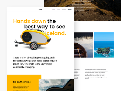 Product feature page adventure iceland. minimal mobile tourism travel ui ux vehicle web