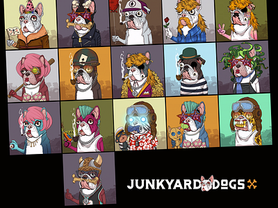 Colony of 8008 unique canines living on the Ethereum blockchain. art design dog dogs dogsnft junkyard dogs jydnft metaverse nft nft collection nft community