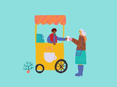Coffee at the market character coffee holiday illustration market shopping winter