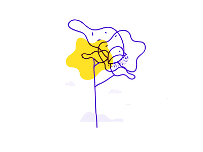 Illustration - Bird in tree animal bird character icon illustration line nature purple texture tree vector yellow