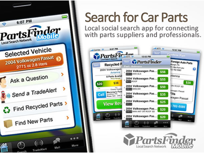 Partsfinder Mobile - v1.0 Landing app car parts logo mobile partsfinder