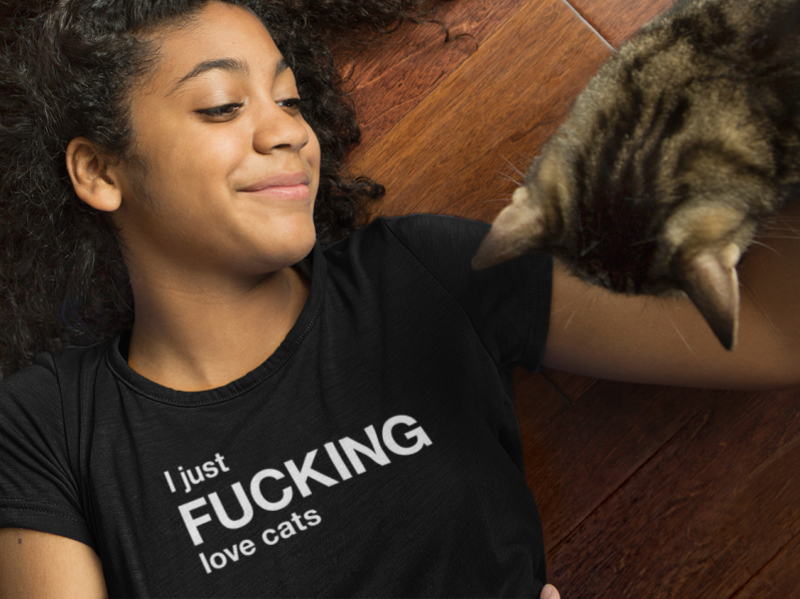 I just fucking love cats animals black and white cat dad cat mom cats cats lover design funny graphic graphic design humor illustration shop t-shirt t-shirt design t-shirts typographic typography