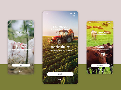 Farmovo | Onboarding Screen agriculture android androidapp app onboarding cattle clean farm farming getstarted login minimal mobileapp onboarding screen poultry simple splash screen tutorial uidesign uxdesign uxui