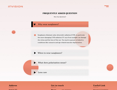 FAQ Page Design | Invision branding design faq faqpagedesign figma glassmorphism invision question sunglass uiux website webui