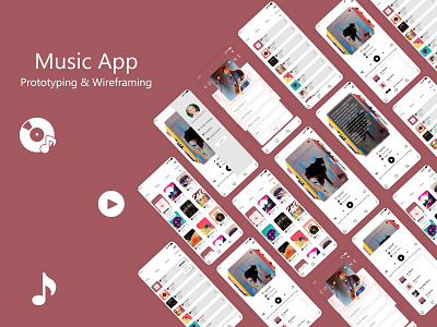 Music Player app | Wireframing & Prototyping androidmusicapp branding holographic icon lettermark minimal modern music music art music player musicapp musician newdesign pausebutton playbutton uiux