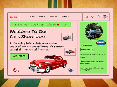 Retro Car Web Header | 90's Nostalgia 90snostalgia branding car graphic design landing page minimal minimalism retro tendui trending uiux vintage webheader website
