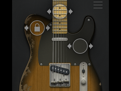 Guitar app — edit mode aged buttons custom damaged edit guitar illustration interface photoshop save share sunburst ui