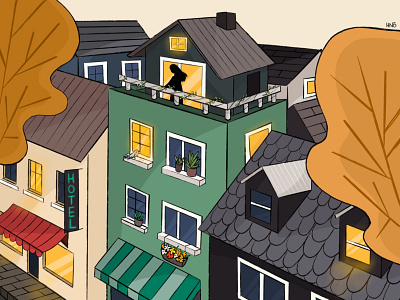 "Terastan bir kadın atladı" Illustration characterdesign design hotel illustration procreate roof sketch street terrace