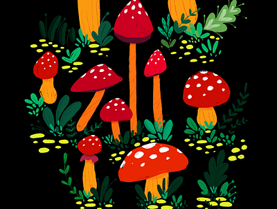 Mushrooms design illustration mushrooms plant procreate