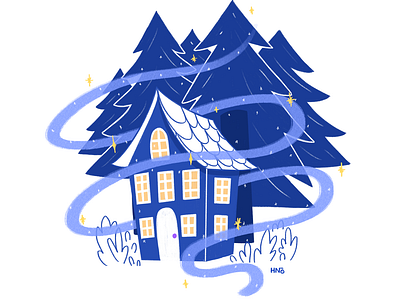 The magical house blue design digitalart home illustration magical procreate