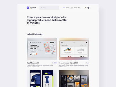 Marketplace for Digital Goods clean clean ui digital products digital store ecommerce landing page marketplace minimal modern selling shopify shopify store shopify website store storefront ui