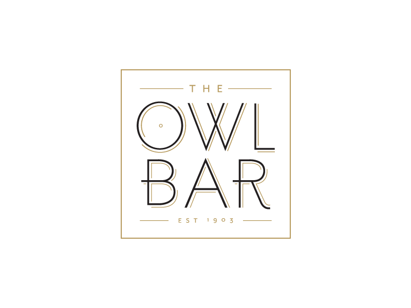 Square Concept for The Owl Bar black and gold cutom type logo owls