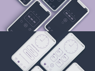 Clock app purple UI app design flat minimal sketch ui