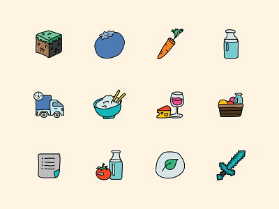 Food and a bit of minecraft design icon vector