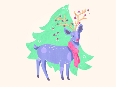 Cozy Christmas fawn christmas christmas tree concept cute deer design graphic design holiday illustration red nose scarf