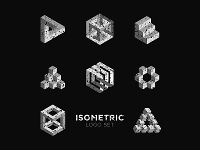 Isometric Logo Set 3d illusion isometric logo logotype set sign square triangle volume