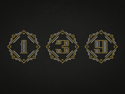 Numbers gold line logo monograms nine number one sign silver symbbols three