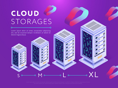 Cloud Storages big cloud data hosting isometry it pink purple storage